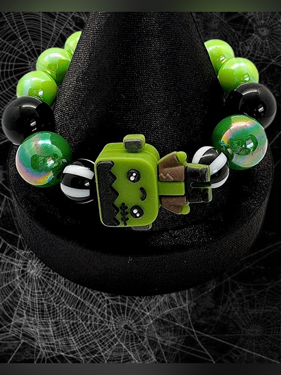 Handmade Jewelry - Handmade Baby Frankenstein Charm Beaded Stretch Bracelet